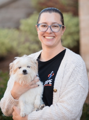 Meredith Corley and Pippen Corley, her dog