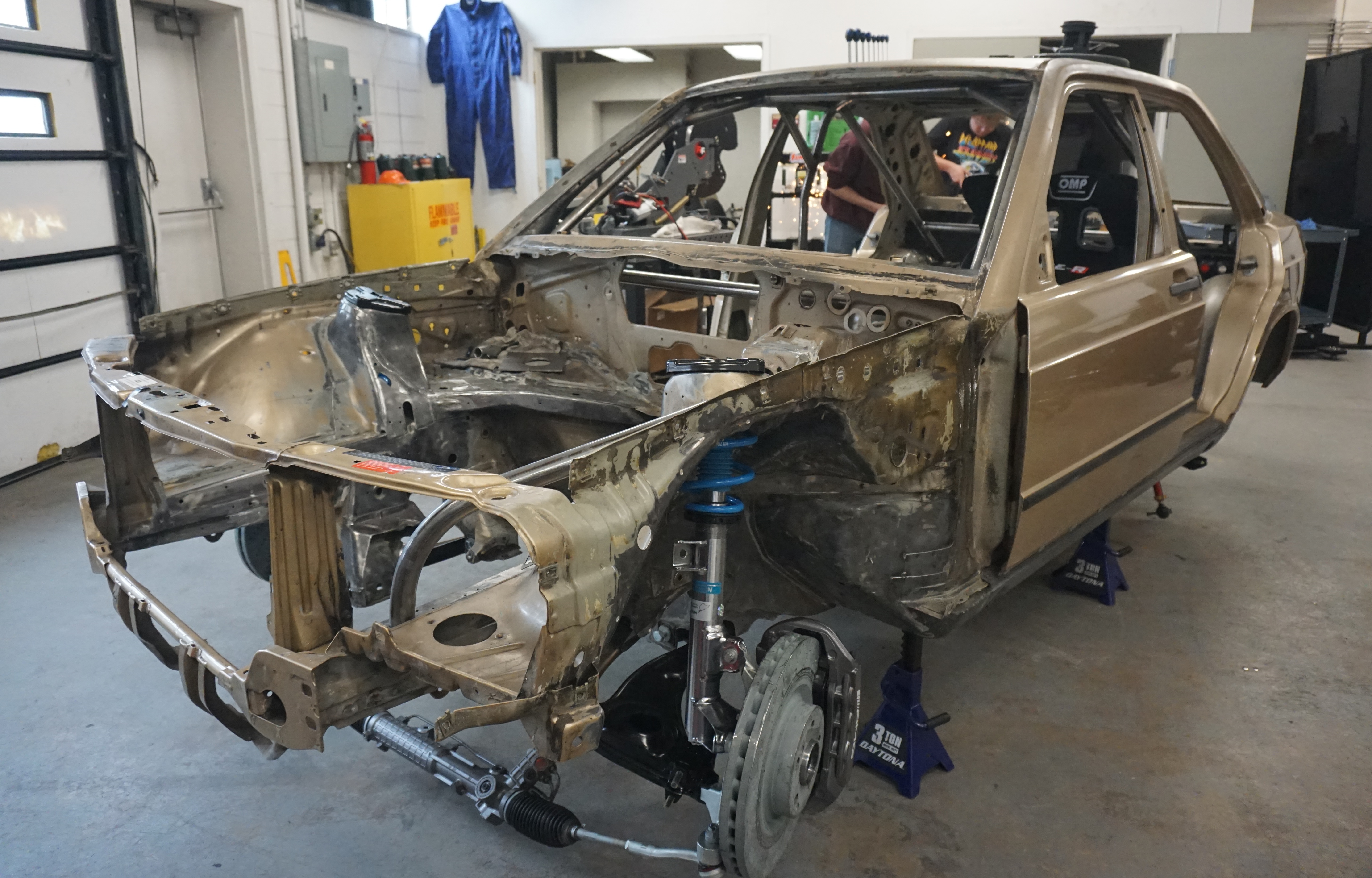 The Mercedes 190 Time Attack plans to use a race car is currently stripped down while they plan out and acquire parts for the build.