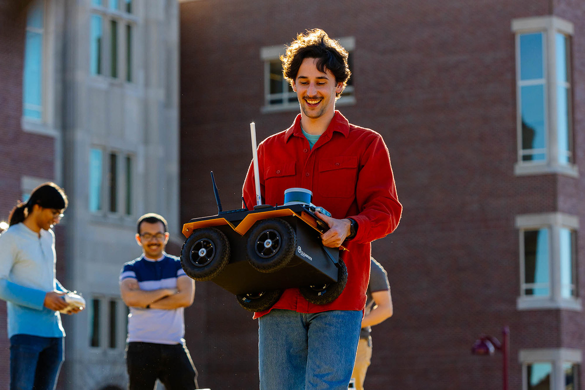 Students with robot