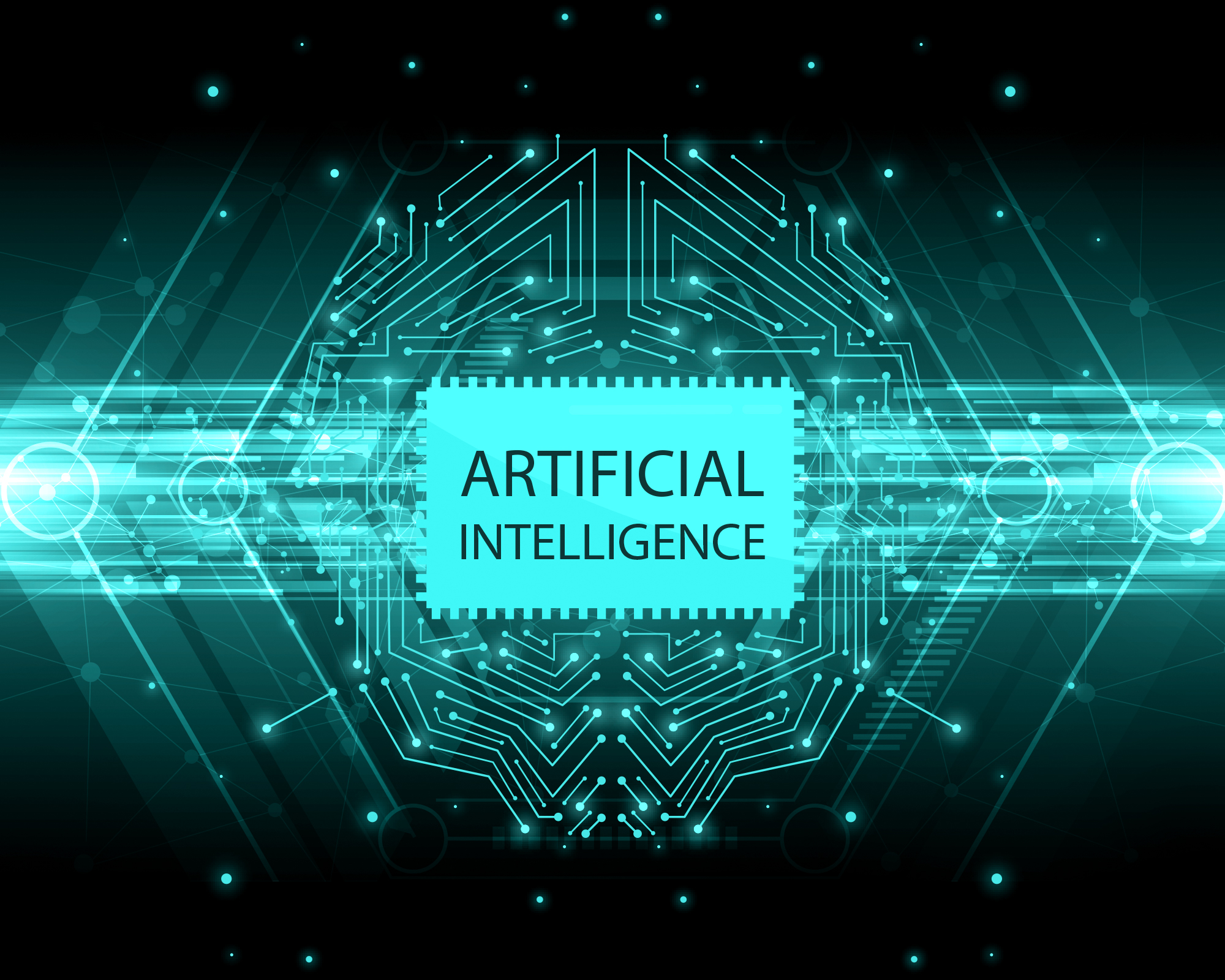 a cyan on black image that includes the words ARTIFICIAL INTELLIGENCE