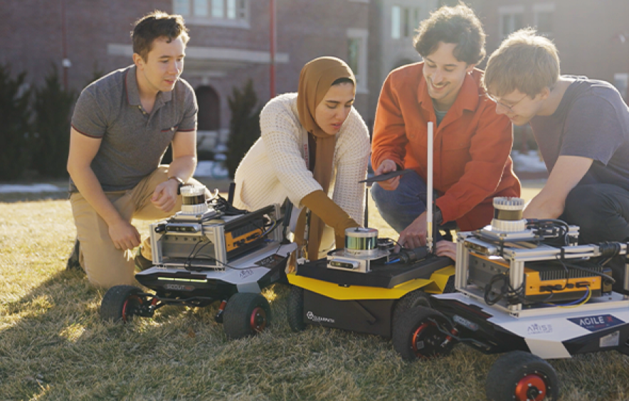 Students gathered working