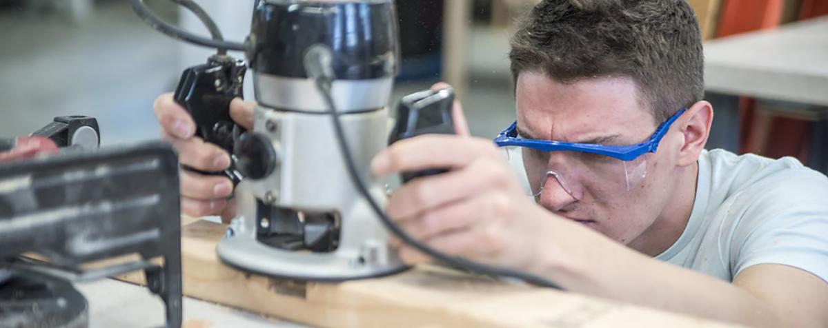 Student working in wood shop