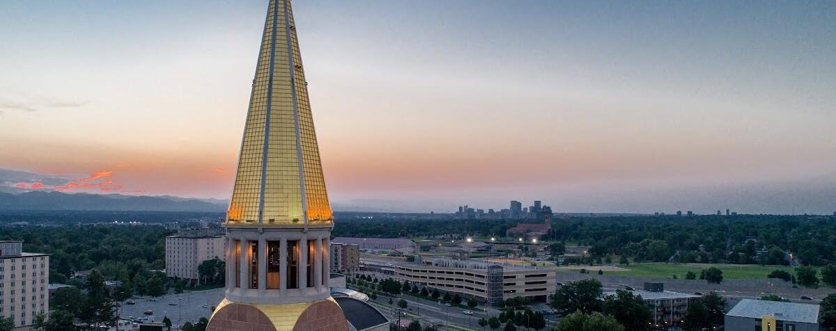 ritchie drone shot with downtown sunset